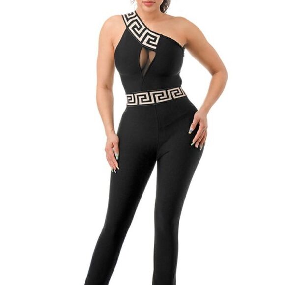 NWT Women’s Black/ Beige/One Shoulder/Bandage/Party/Formal Jumpsuit Size - Picture 1 of 11